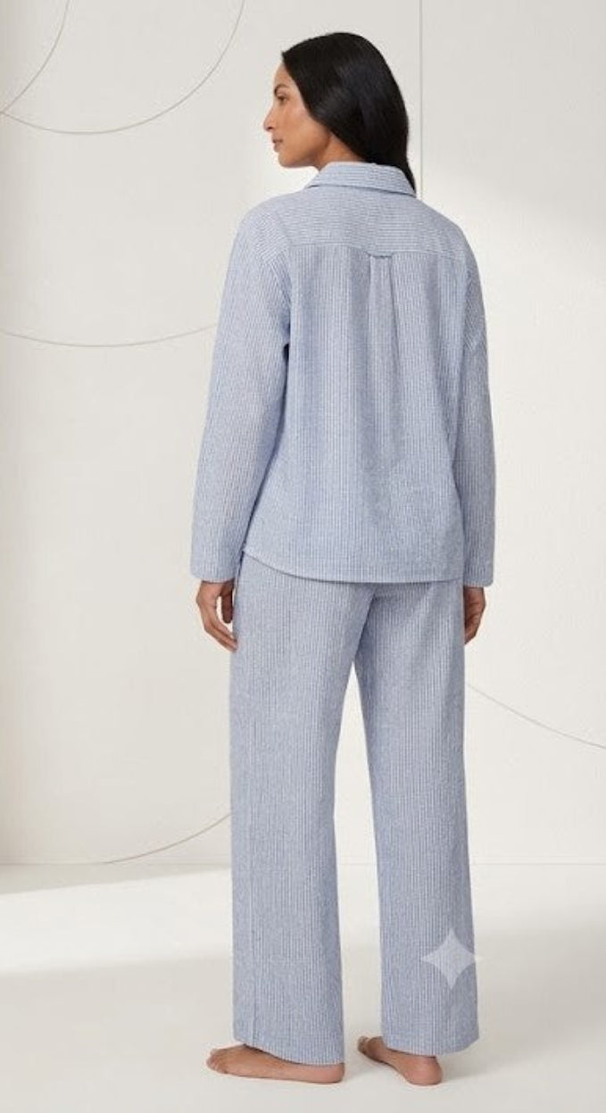 DKNY Women's Long Sleeve 2 Piece Woven Pyjama set- Blue Stripes DKNY