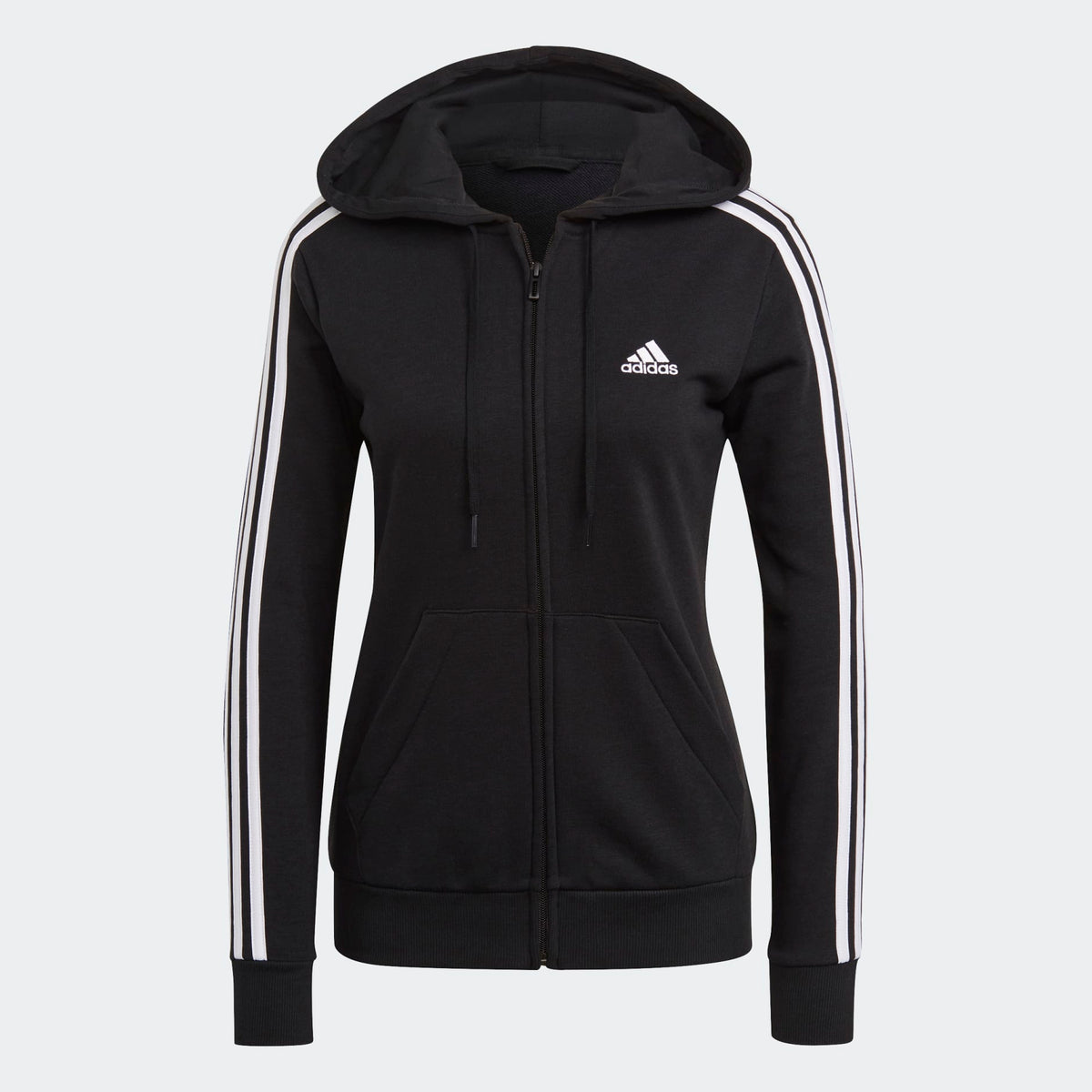 Adidas Sportswear Essentials 3-Stripes French Terry Womens' Full-Zip Hoodie, Black/White, X-Small Adidas