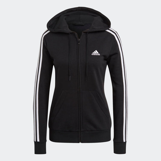 Adidas Sportswear Essentials 3-Stripes French Terry Womens' Full-Zip Hoodie, Black/White, X-Small Adidas