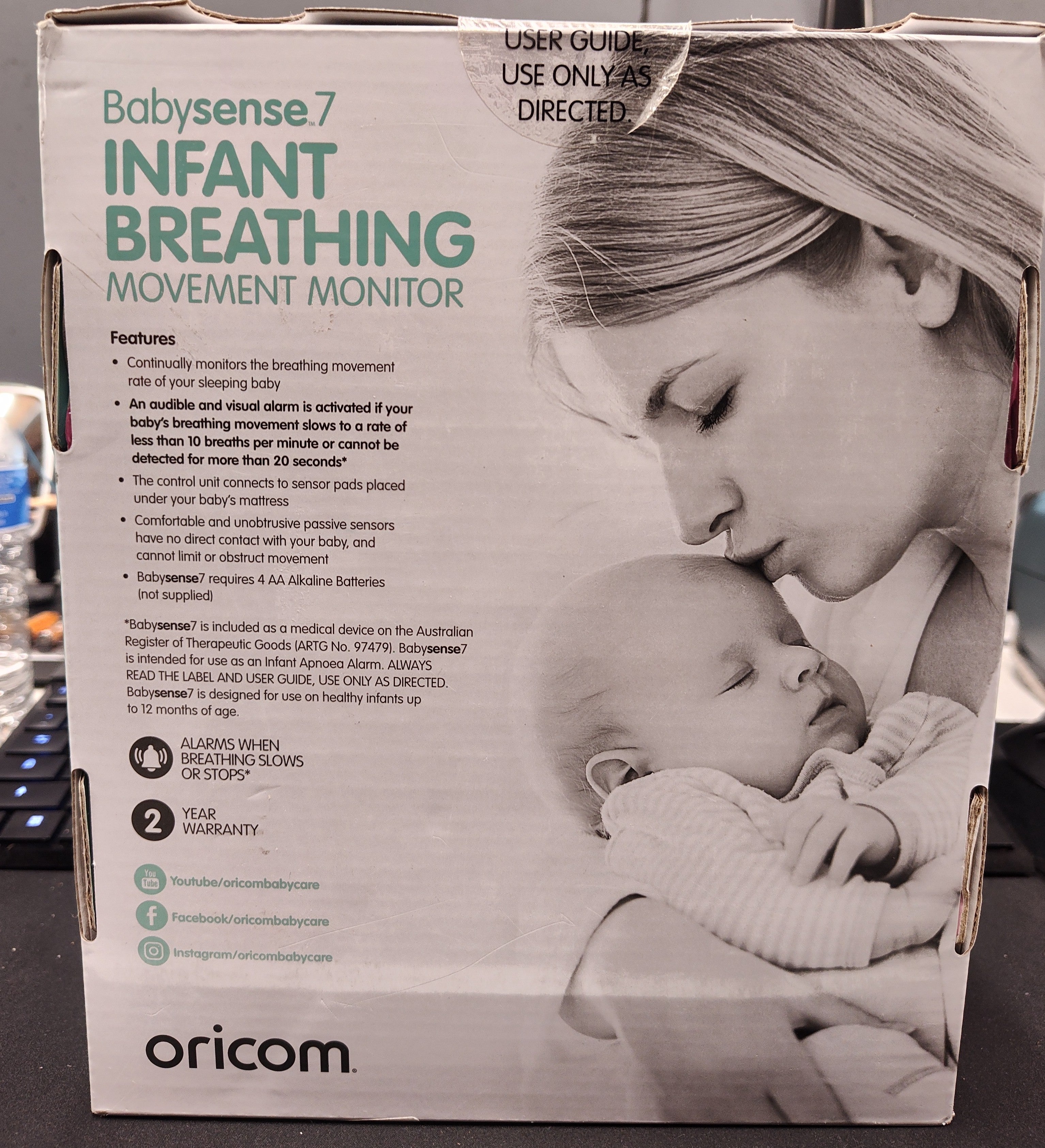 Oricom Babysense 7 Baby Breathing Movement Monitor BS7 Cot Sensor Pad – As New ORICOM