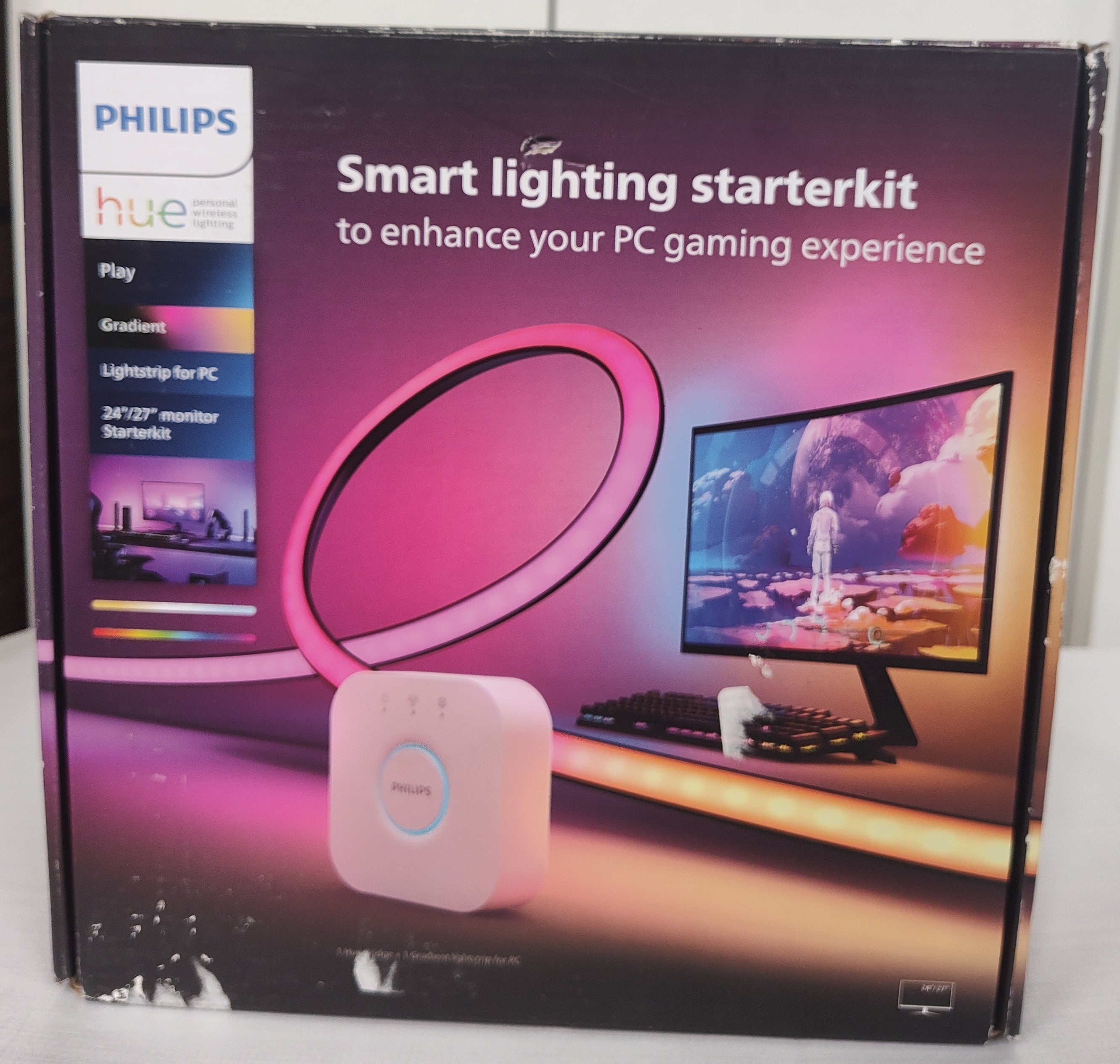 Philips Hue Play Gradient PC Lightstrip Starter Kit 24-27" Monitor + Hue Bridge – As New Philips