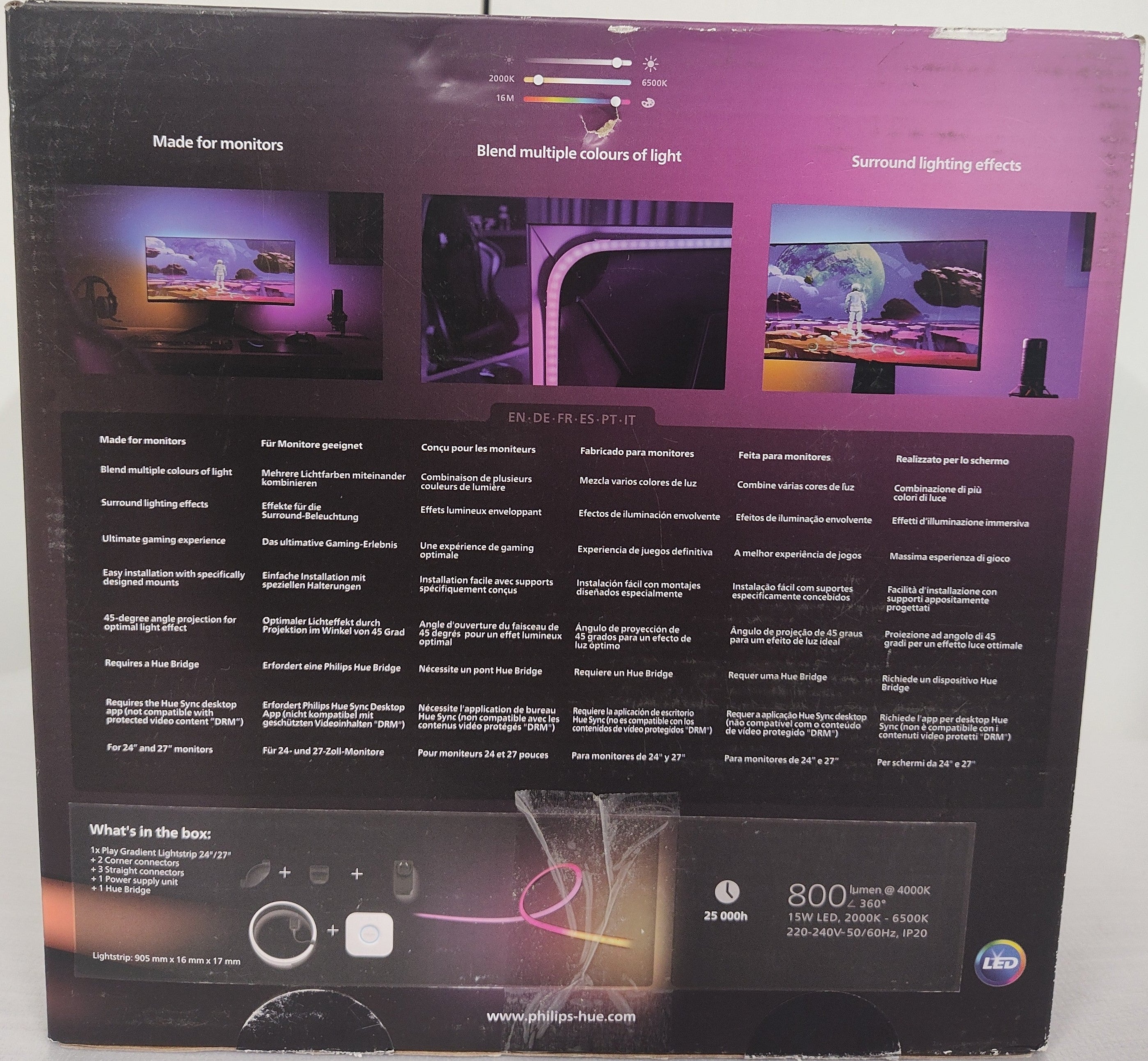 Philips Hue Play Gradient PC Lightstrip Starter Kit 24-27" Monitor + Hue Bridge – As New Philips