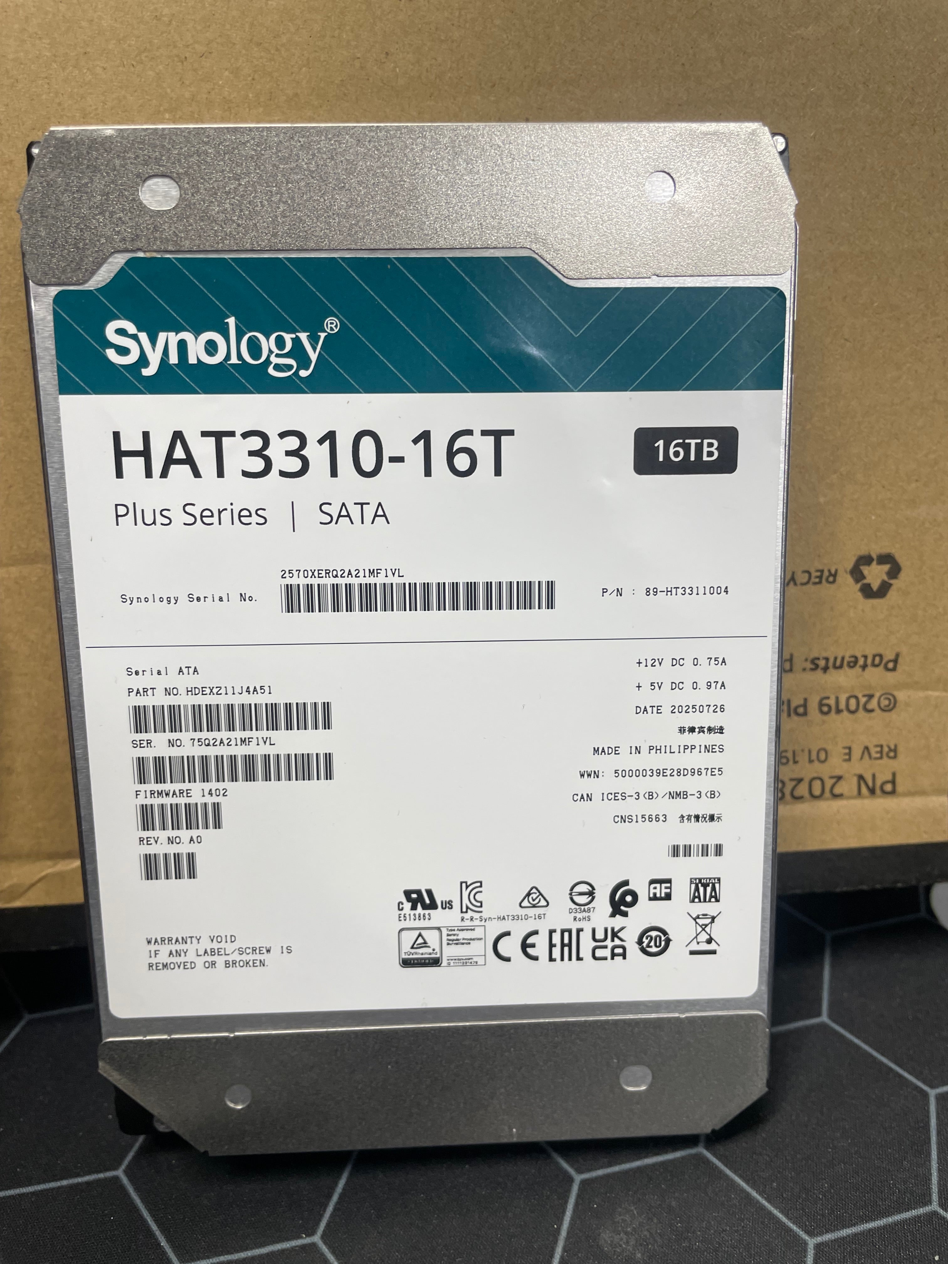 Synology HAT3310-16TB Plus Series 16TB 3.5" SATA Internal Hard Drive – As New Synology
