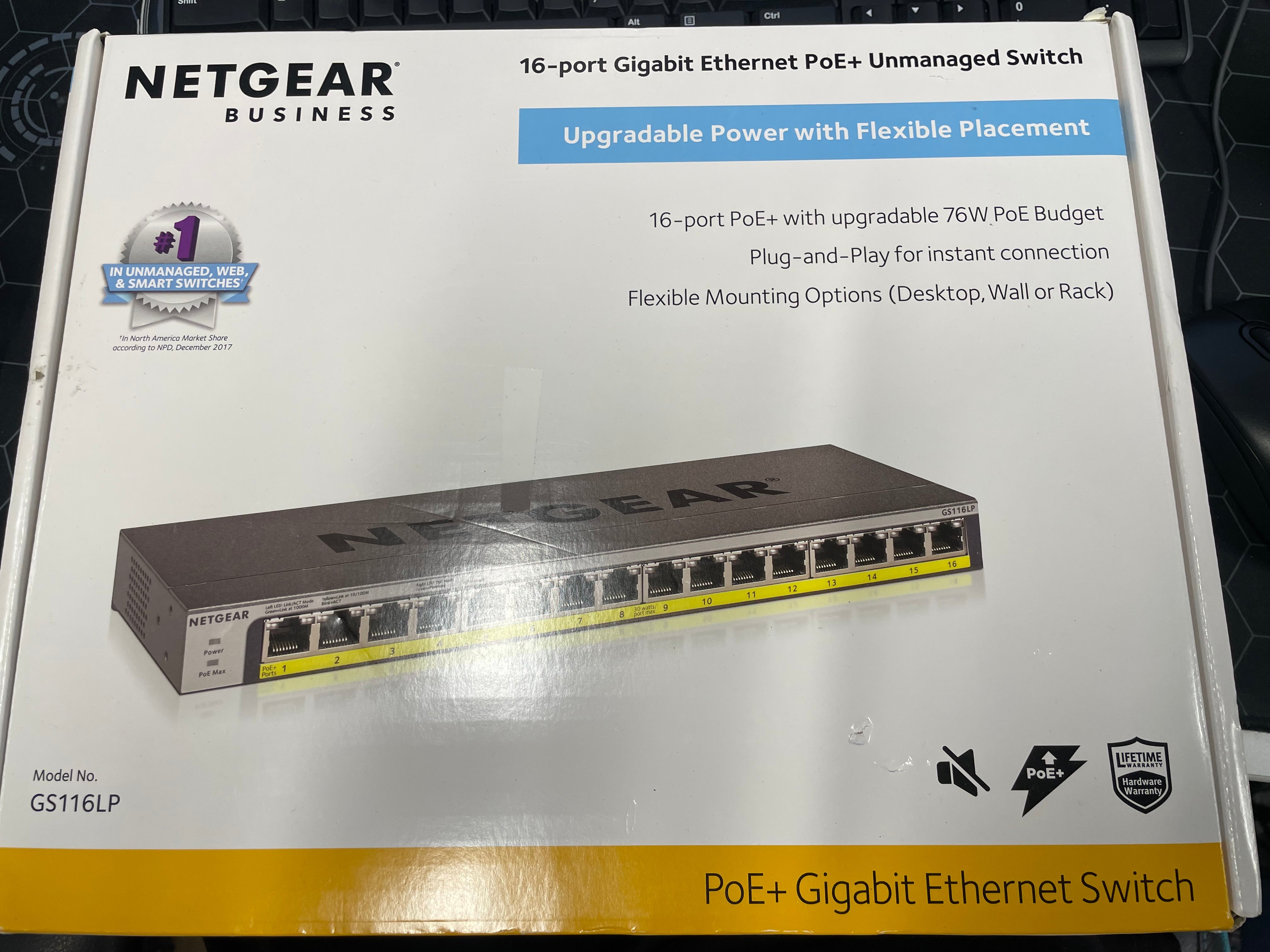 NETGEAR GS116LP 16-Port Gigabit PoE+ 76W Unmanaged Network Switch – As New Netgear