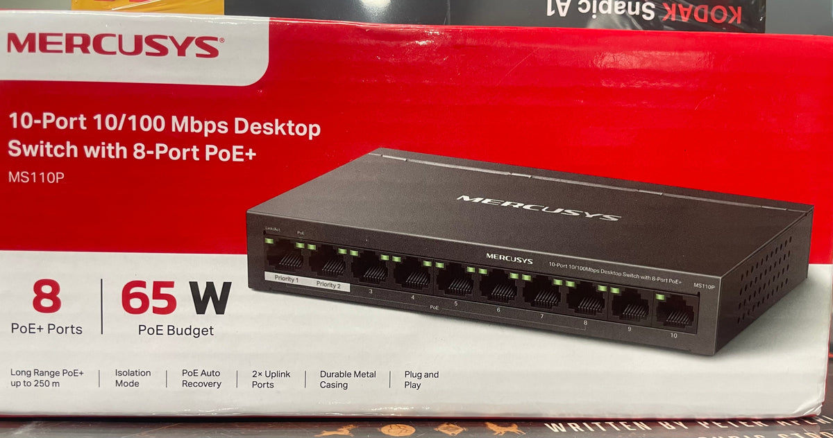 Mercusys MS110P 10-Port 10/100Mbps Desktop Switch with 8-Port PoE+ - As New - Refurbished MERCUSYS