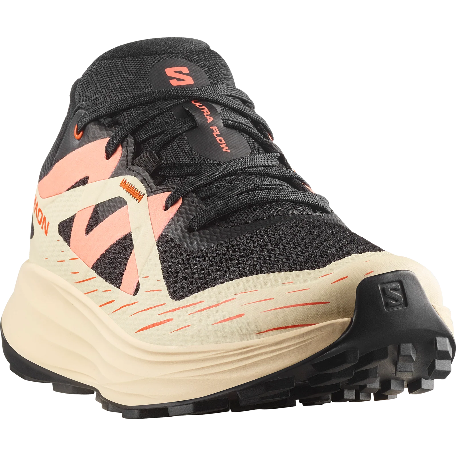 Salomon Women's Ultra Flow Trail Running and Hiking Shoe, Black/Tender/Fuco, 6 US/ EU 37.3 Salomon