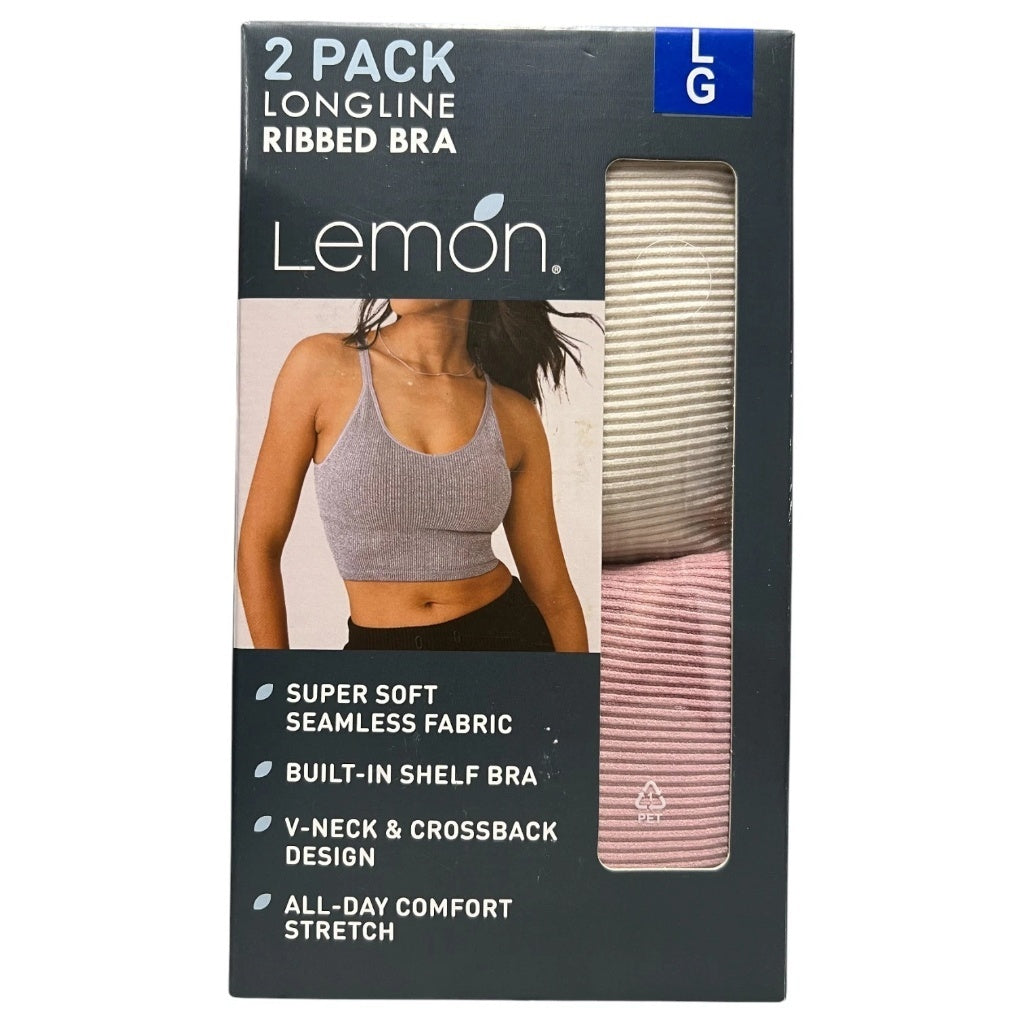 Lemon 2 Pack Women's Long Line Ribbed Bra Mr Bargain