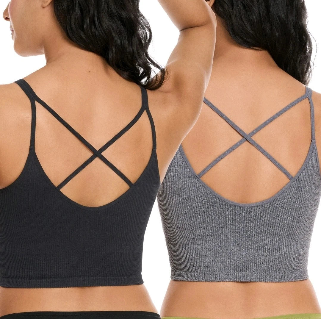 Lemon 2 Pack Women's Long Line Ribbed Bra Mr Bargain