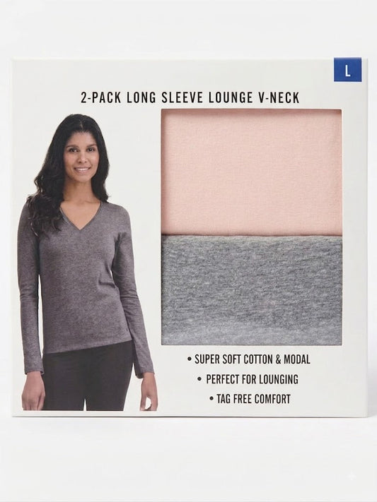 Lucky Brand Ladies Long Sleeve V Neck Tee 2-Pack LUCKY BRAND