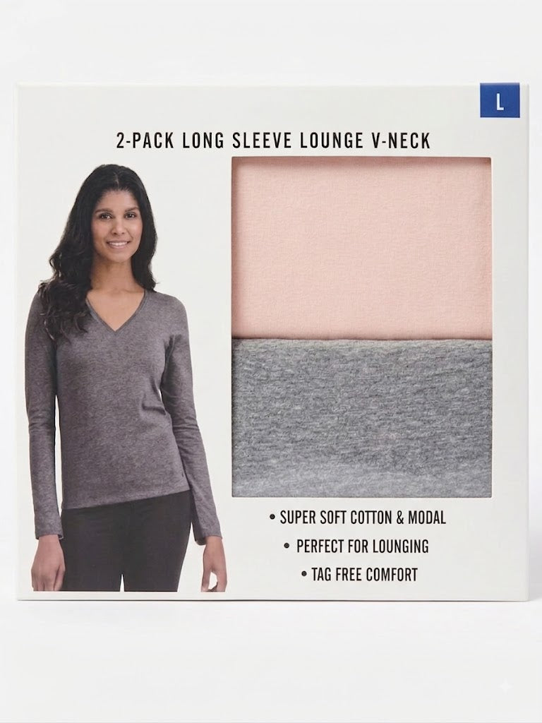 Lucky Brand Ladies Long Sleeve V Neck Tee 2-Pack LUCKY BRAND