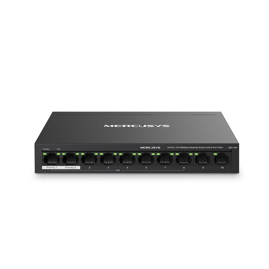 Mercusys MS110P 10-port desktop switch with 8-port PoE+ - front view