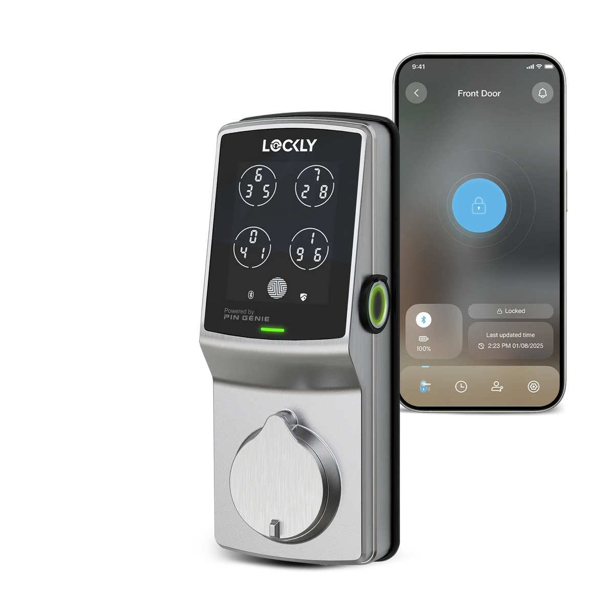 Lockly Secure Plus Deadbolt Smart Door Lock with Flat Head, Satin Nickel Lockly