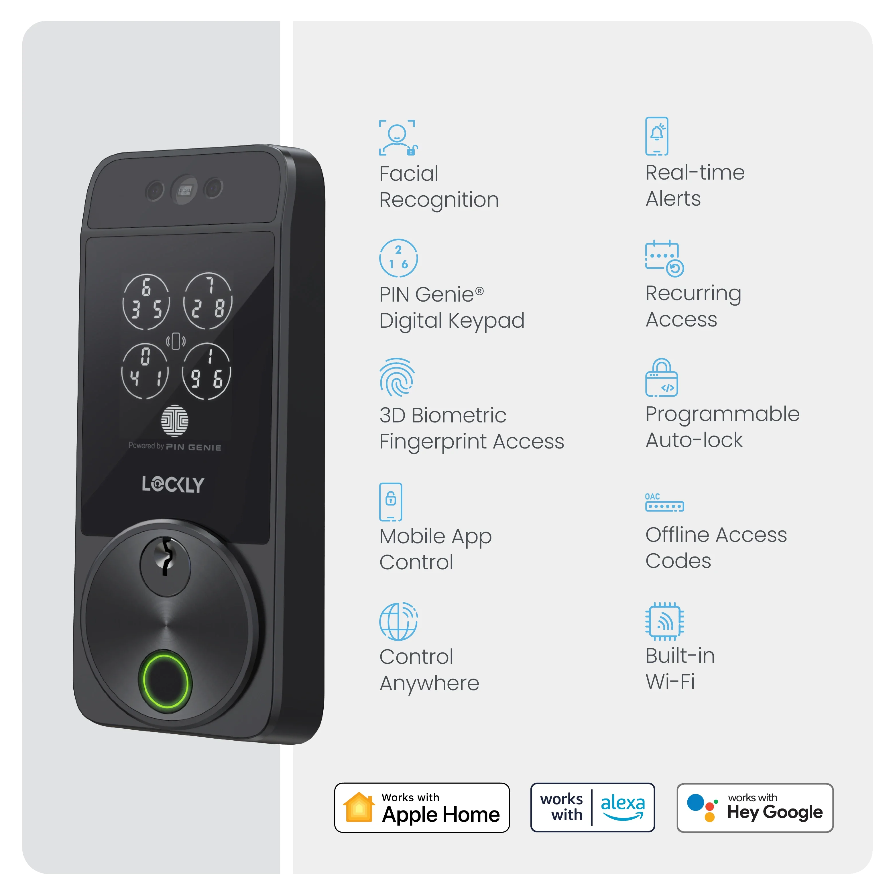 Lockly Visage Zeno Series Facial Recognition Smart Lock - Matte Black - New Lockly