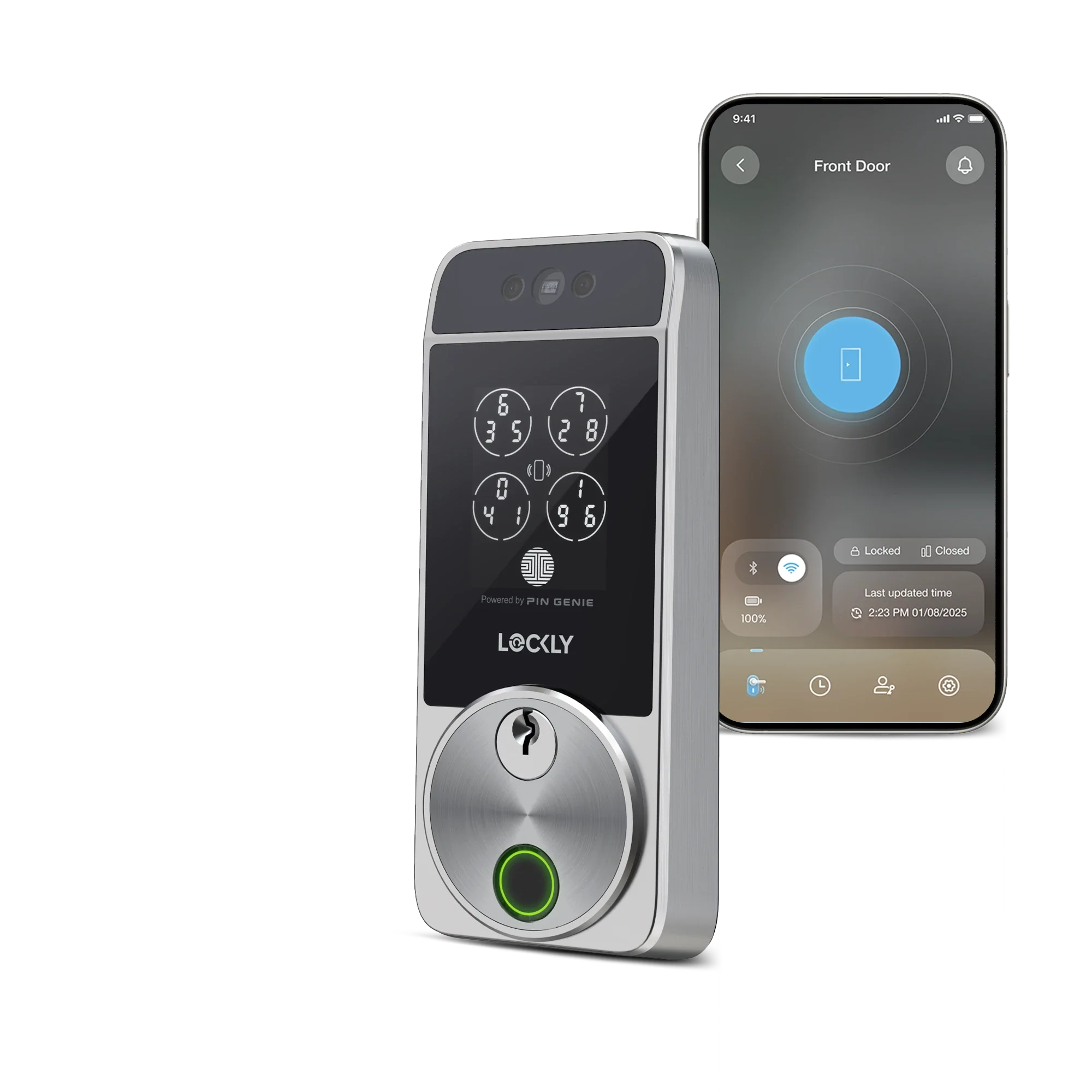 Lockly Visage Zeno Series Facial Recognition Smart Lock - Satin Nickel - New Lockly