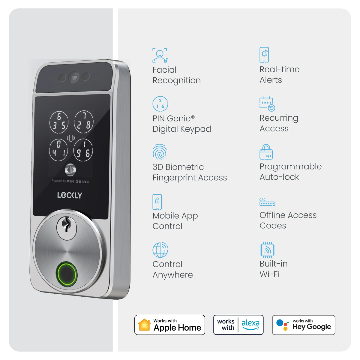 Lockly Visage Zeno Series Facial Recognition Smart Lock - Satin Nickel - New Lockly