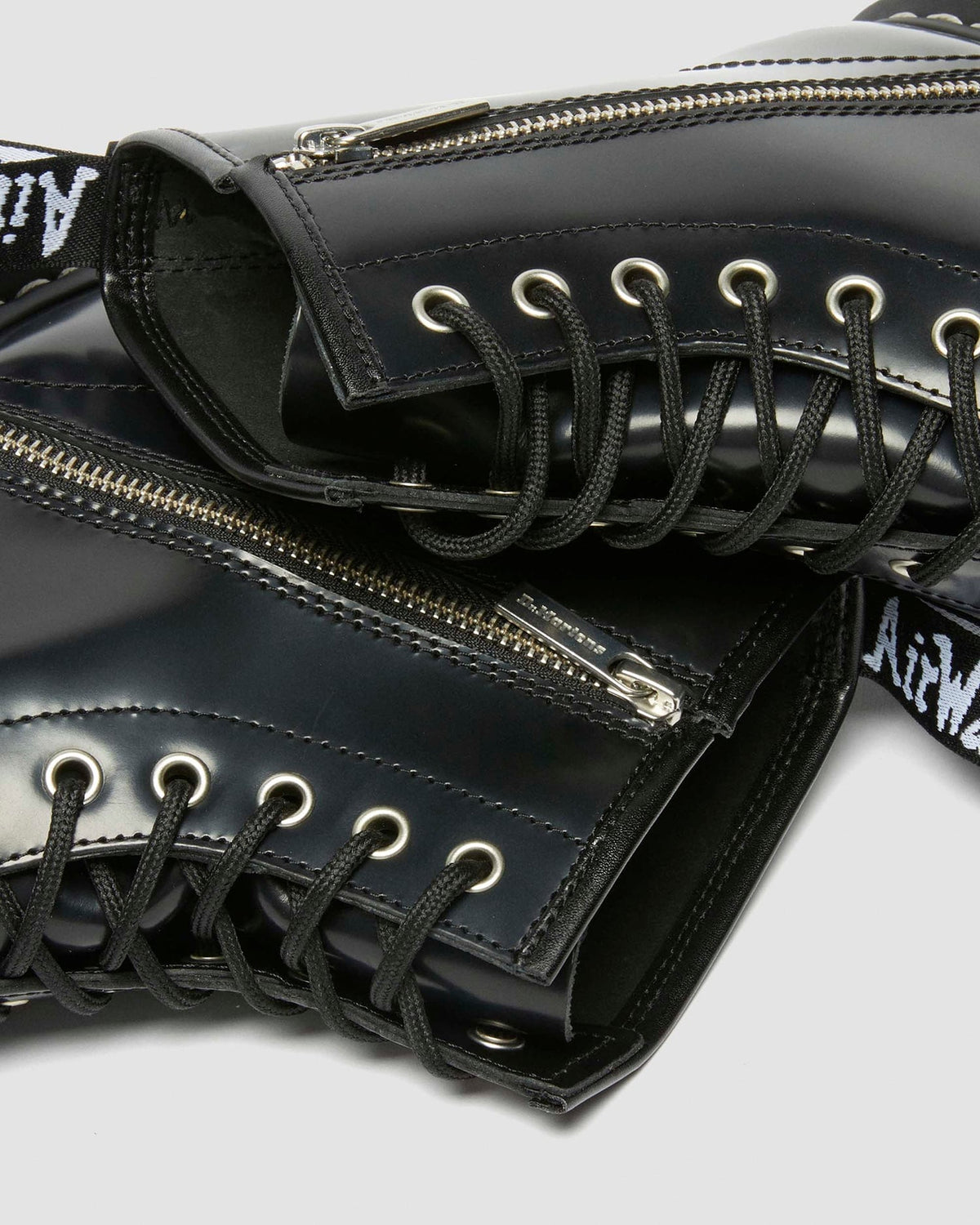 Dr. Martens 1460 Bex Zip Boot, Black White Stitch Polished Smooth Leather - front angle