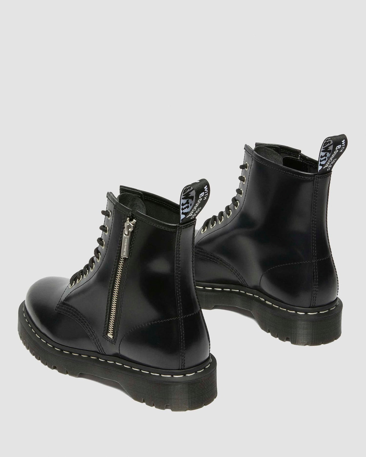 Dr. Martens 1460 Bex Zip Boot, Black White Stitch Polished Smooth Leather - sole and welt detail