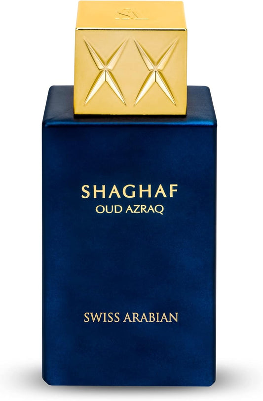 Swiss Arabian Shaghaf Oud Azraq 75ml unisex perfume bottle — amber oud fragrance available at Mr Bargain Perth WA