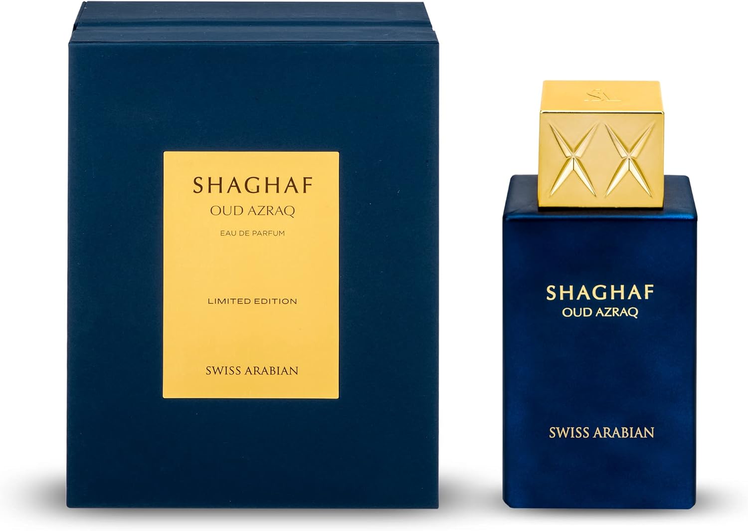 Swiss Arabian Shaghaf Oud Azraq eau de parfum 75ml — luxury unisex oud scent with vanilla and saffron notes, buy online Australia