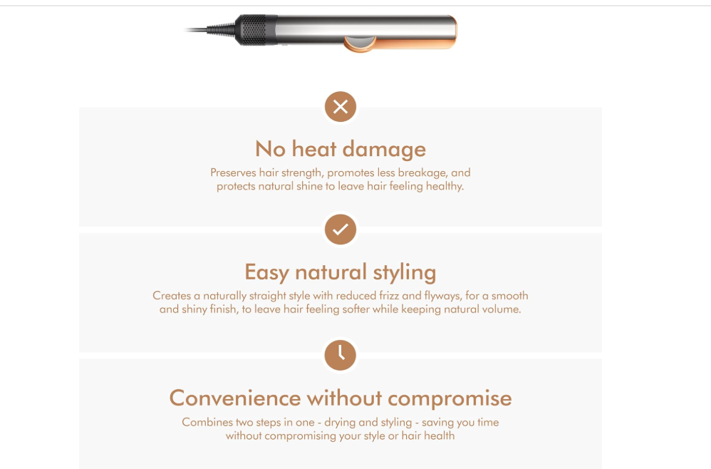 Dyson Airstrait Straightener and Dryer Bright Nickel/Rich Copper - Good Condition - Refurbished DYSON