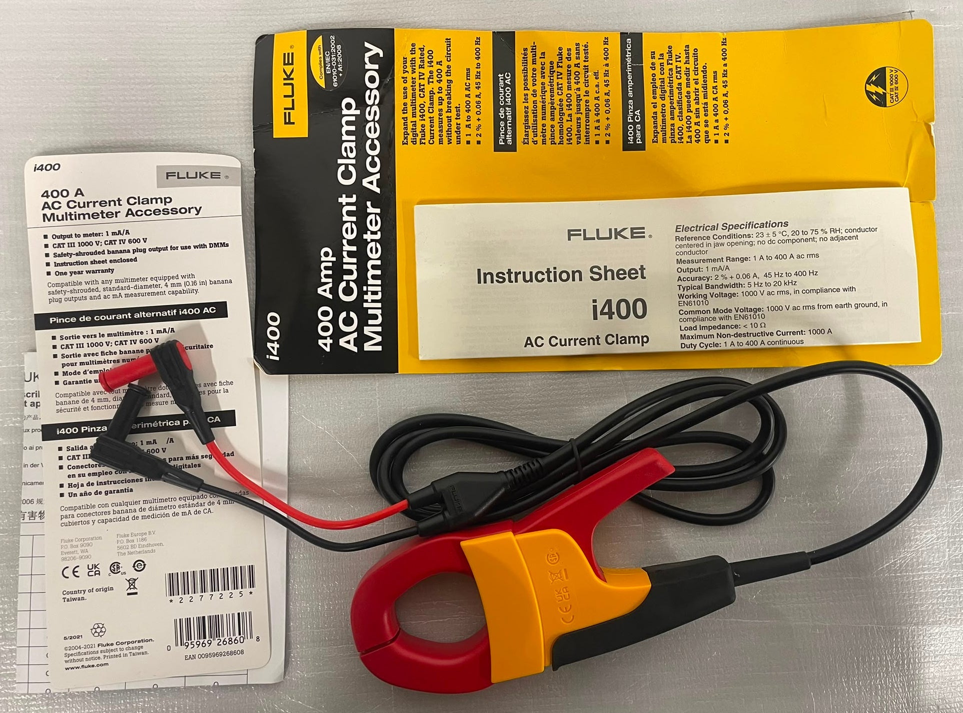 Fluke i400 Current Clamp, AC Adapter, 400 A AC Max, Current Output - Excellent Used Fluke