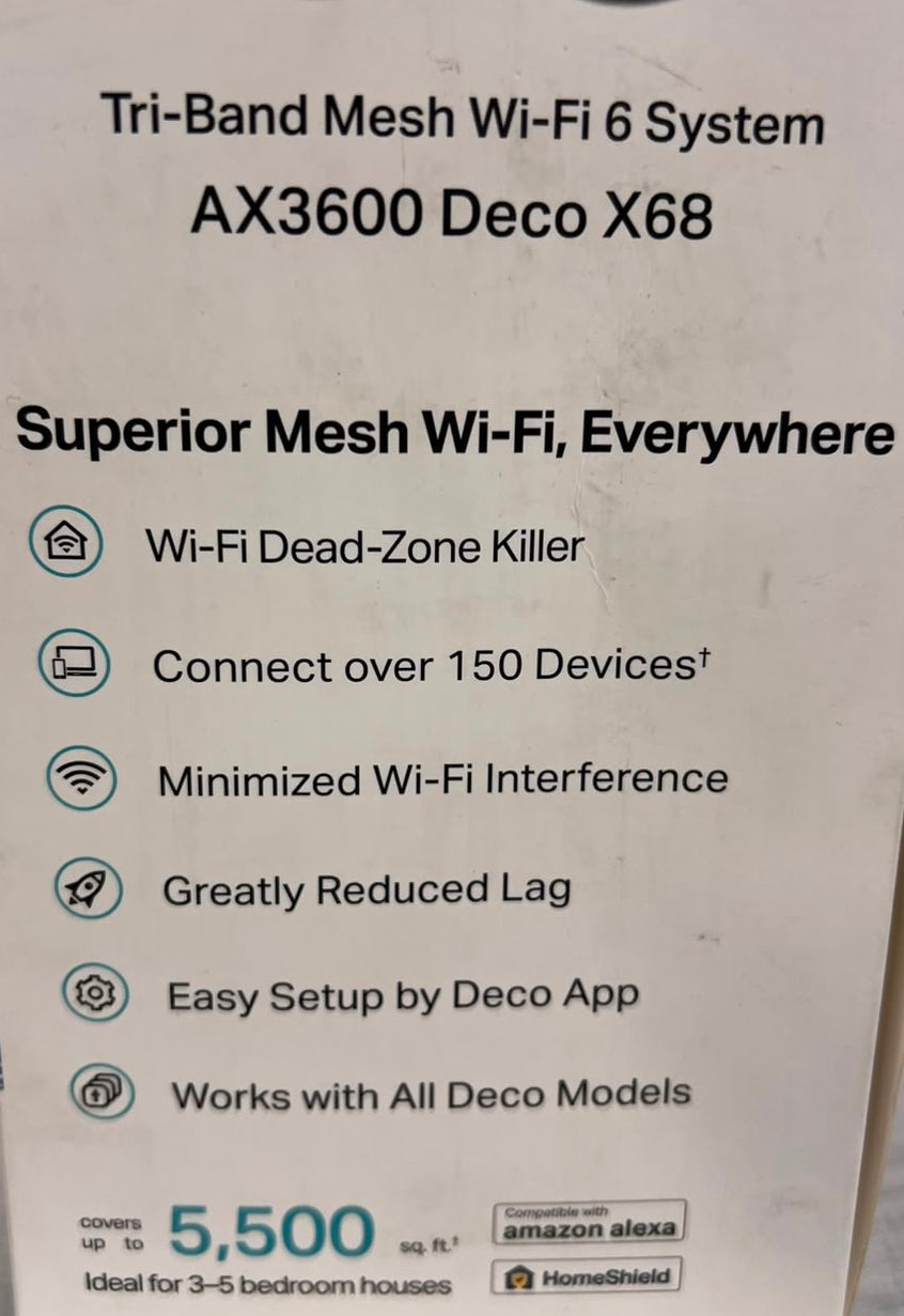 TP-Link Deco X68 AX3600 Whole Home Mesh Wi-Fi 6 System (2-Pack) – As New TP-LINK
