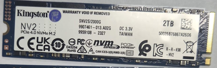 Kingston NV2 2TB M.2 PCIe 4.0 NVMe Internal SSD (SNV2S/2000G) – Excellent Condition Kingston