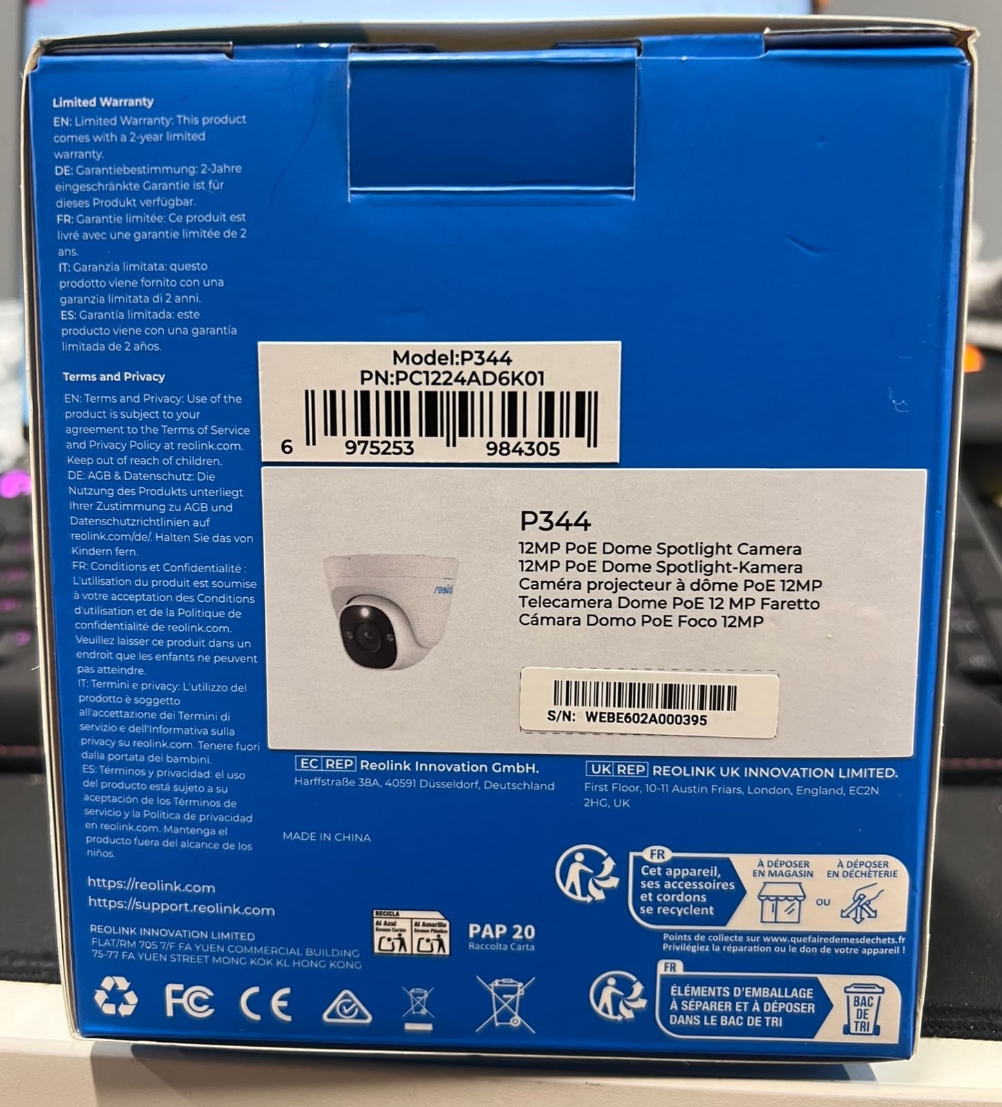 Reolink P344 12MP UHD PoE Dome Security Camera 4K Ultra HD – As New Pristine Reolink