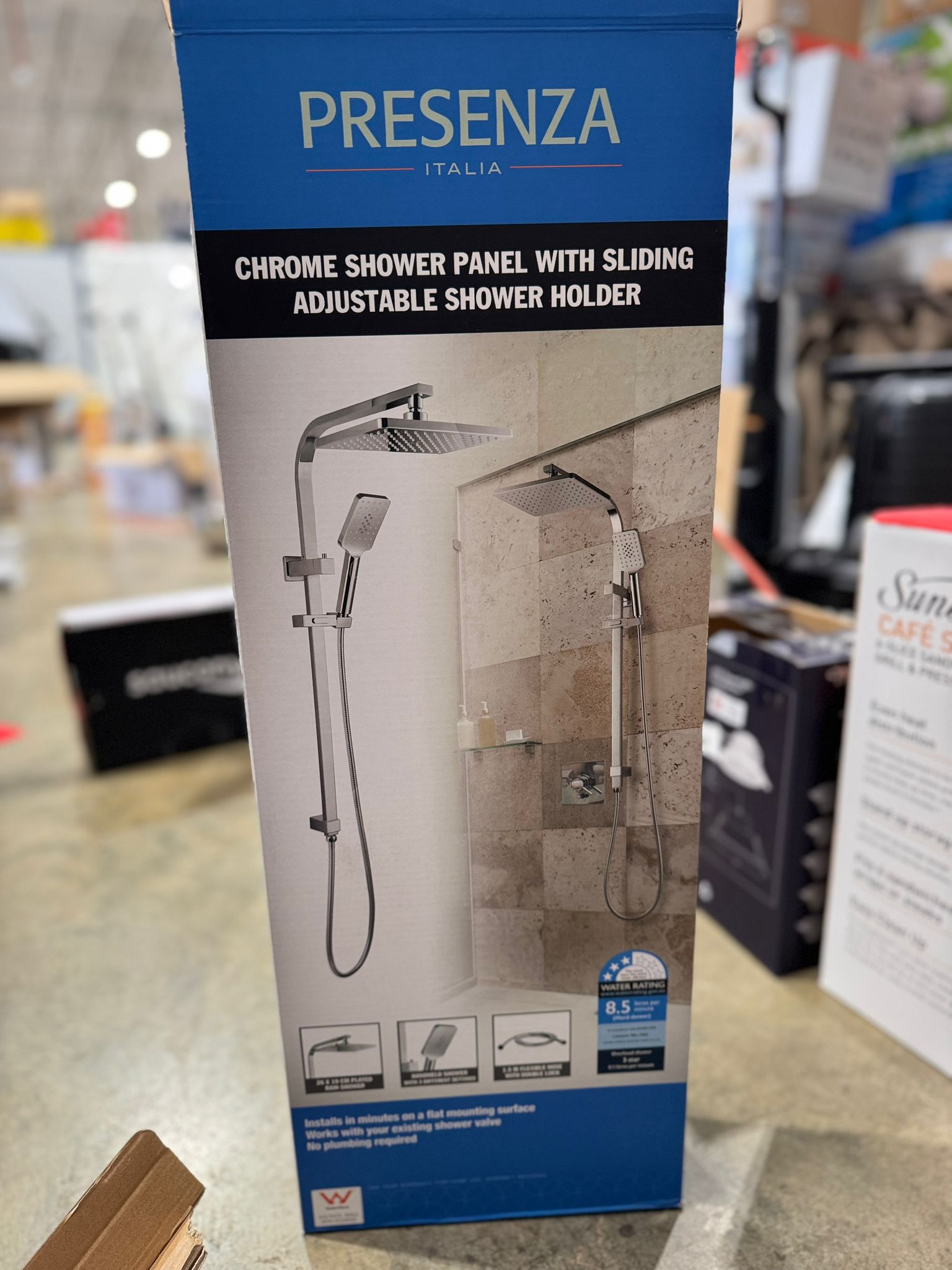 Presenza Chrome Shower Panel with Sliding Adjustable Shower Holder Bathroom Shower Fitting – As New PRESENZA