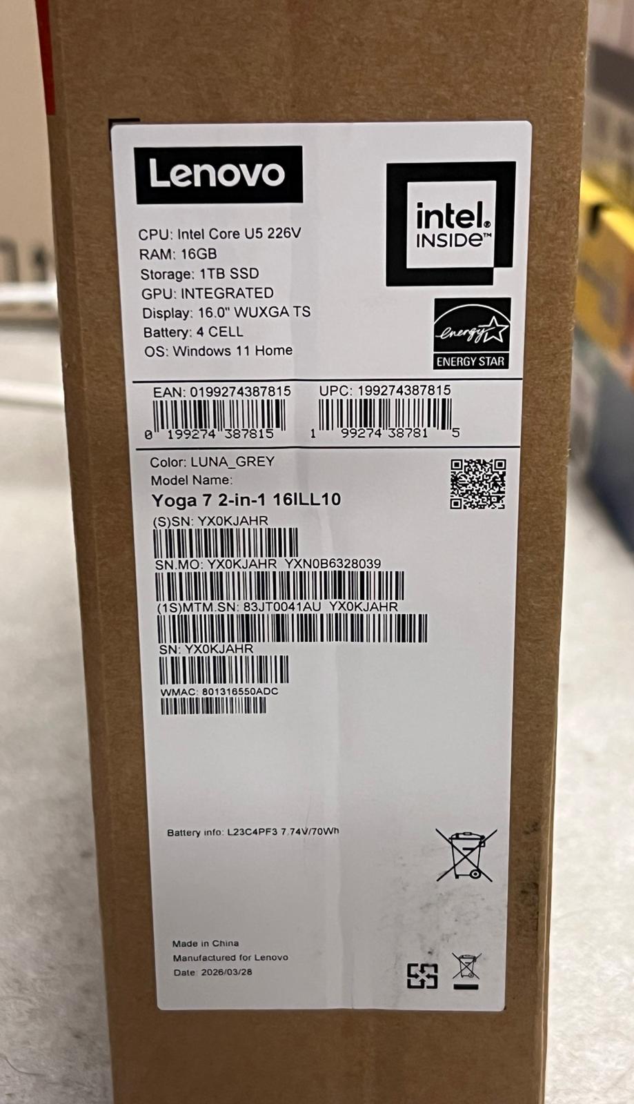Lenovo Yoga 7 2-in-1 16ILL10 Laptop - Luna Grey - As New