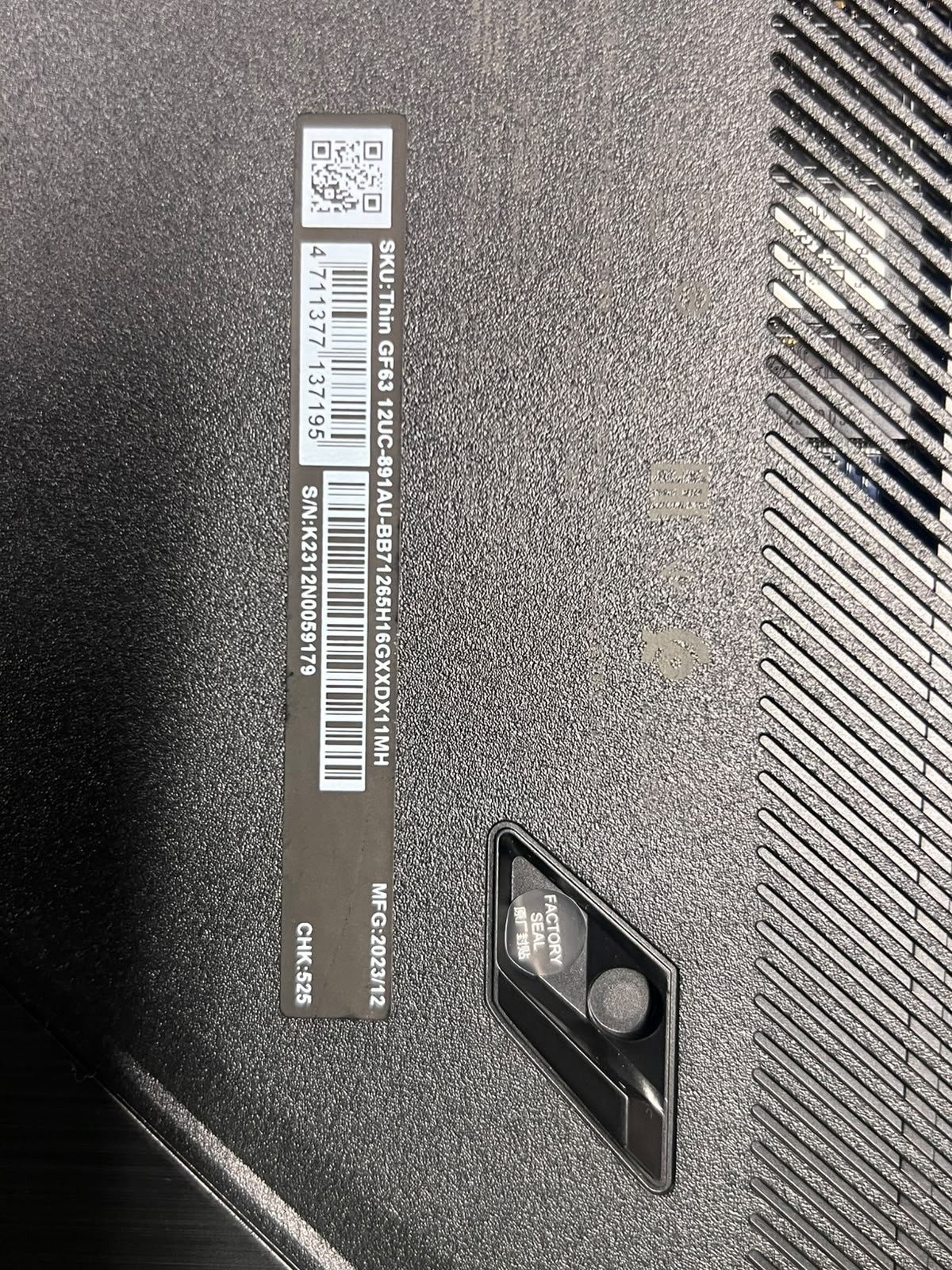 MSI Thin GF63 12UC-891AU Gaming Laptop i7-12650H RTX 3050 16GB 512GB – Excellent Condition MSI