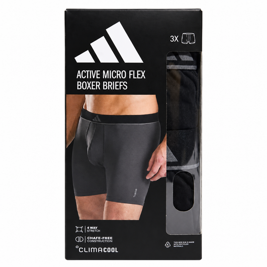Adidas Active Microflex Boxer Briefs 3 Pack Mens Underwear Black ADIDAS
