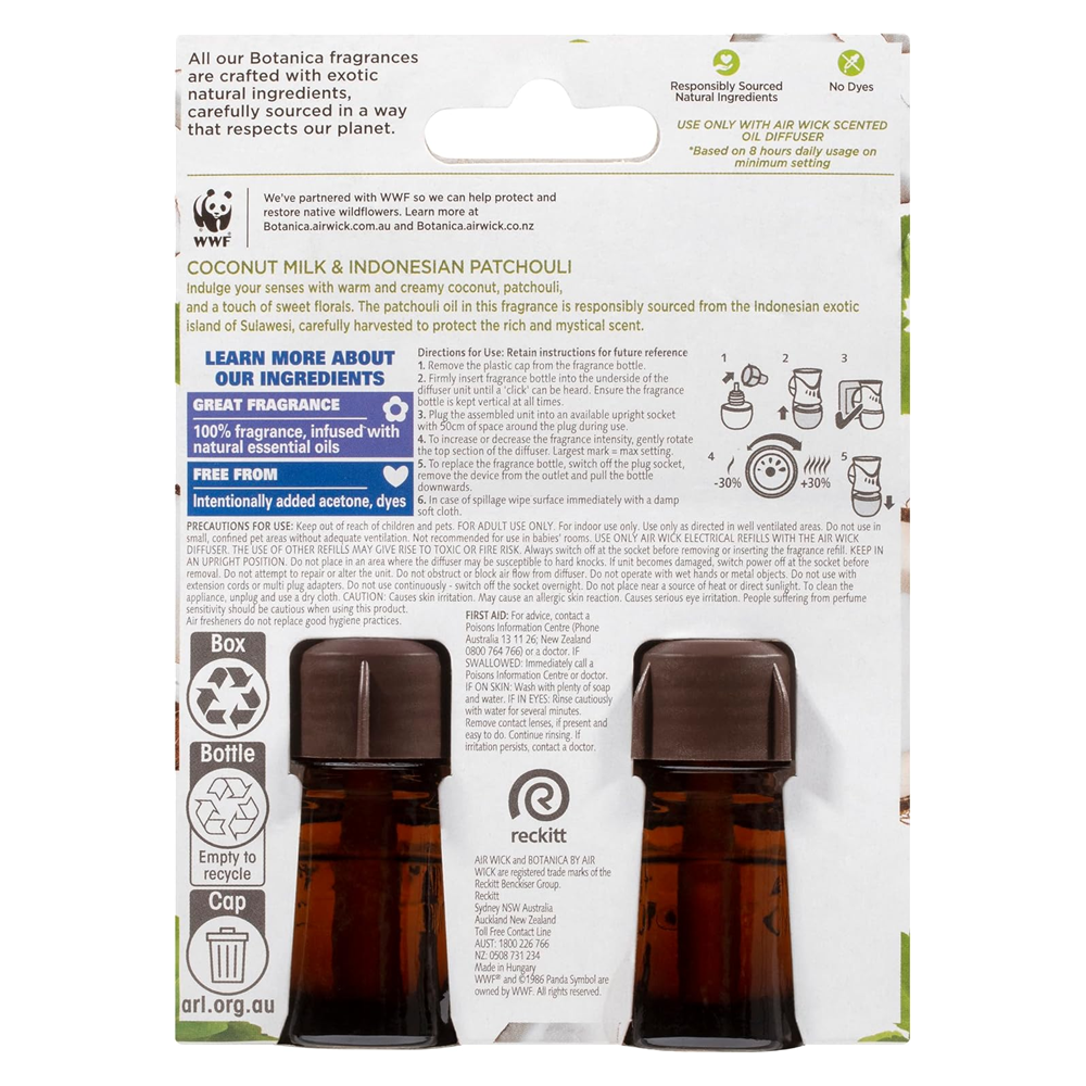 Air Wick Botanica Plug-In Refill Coconut Milk & Indonesian Patchouli 2 x 19ml Botanica