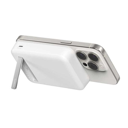 Belkin BoostCharge Pro Magnetic Power Bank 10K with Qi2 15W & Kickstand - White Belkin