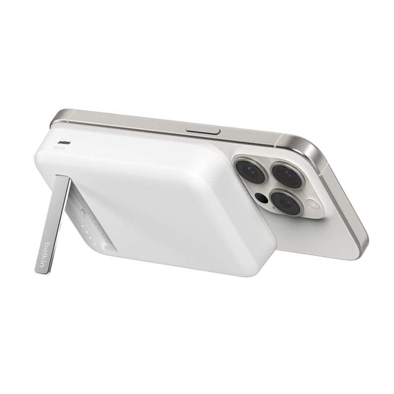 Belkin BoostCharge Pro Magnetic Power Bank 10K with Qi2 15W & Kickstand - White Belkin