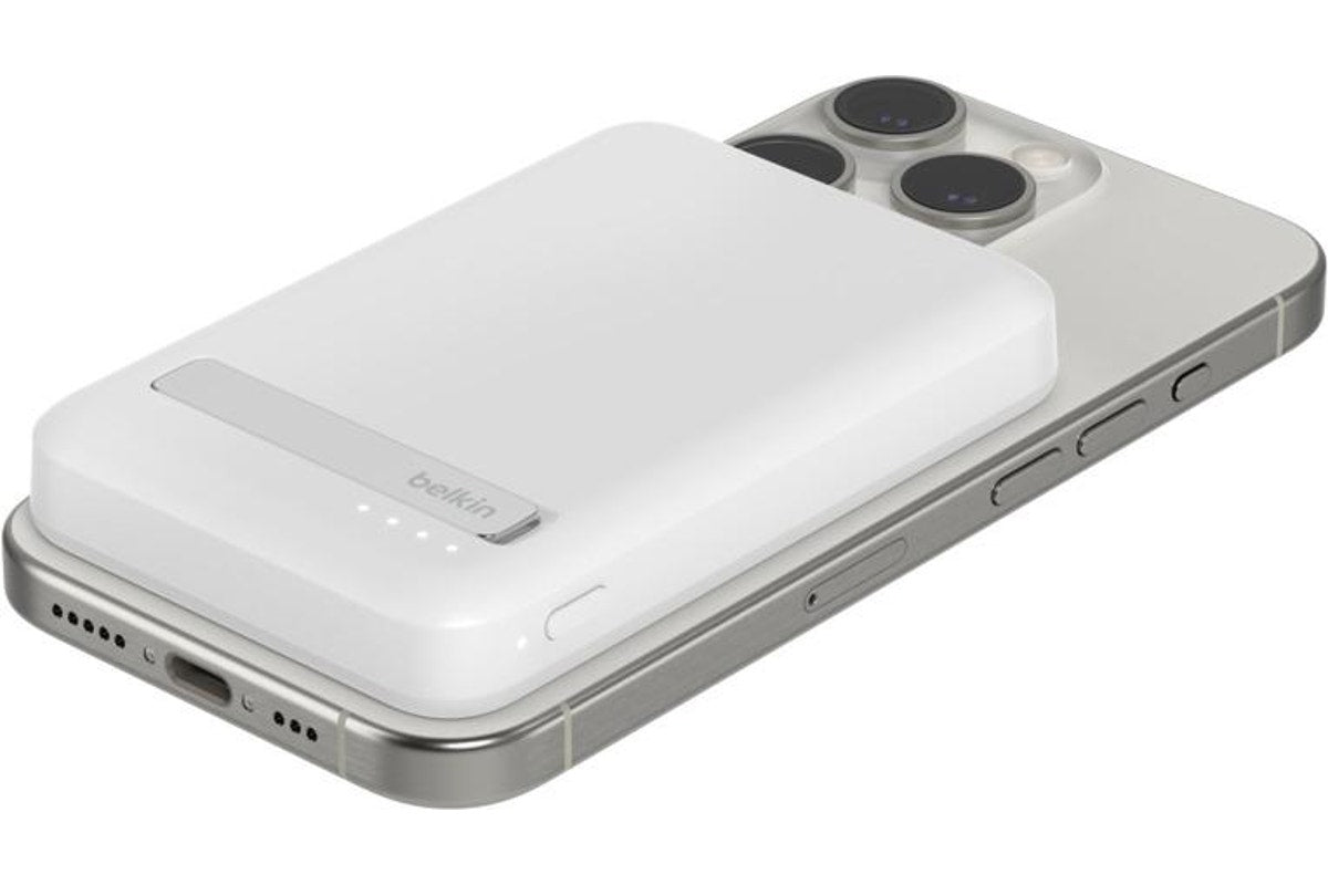Belkin BoostCharge Pro Qi2 Magnetic Wireless Power Bank 5K with Kickstand - White Belkin