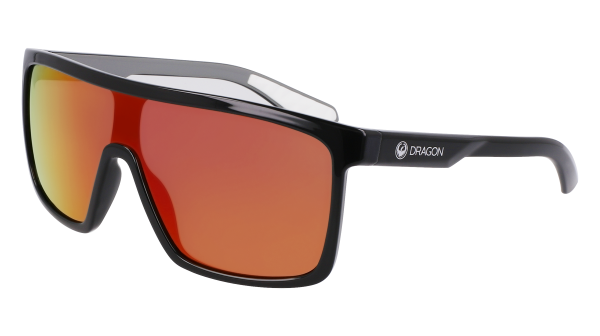 Dragon Momentum LL Polarised Shield Sunglasses - Shiny Black/Grey/LL Red Ion - 59-17-140 Dragon
