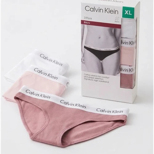 Calvin Klein Women's 3 Pack Bikini - Pink/White - Size XL Calvin Klein