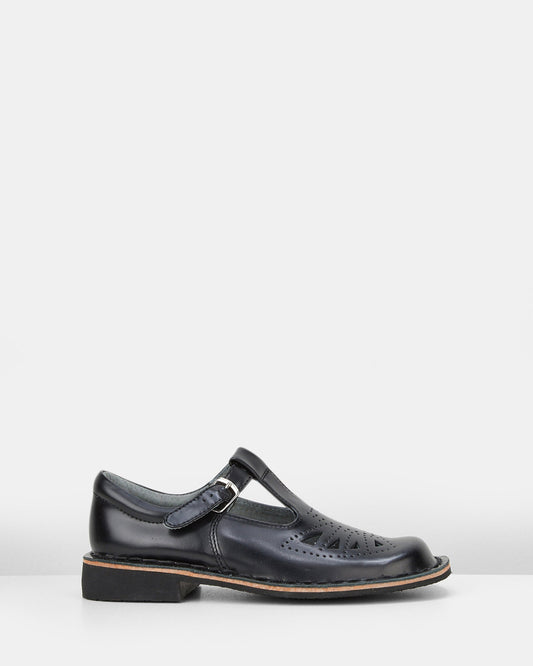 Harrison Indiana II T-Bar Youth School Shoe, Black Hi-Shine, UK 4.5 Mr Bargain