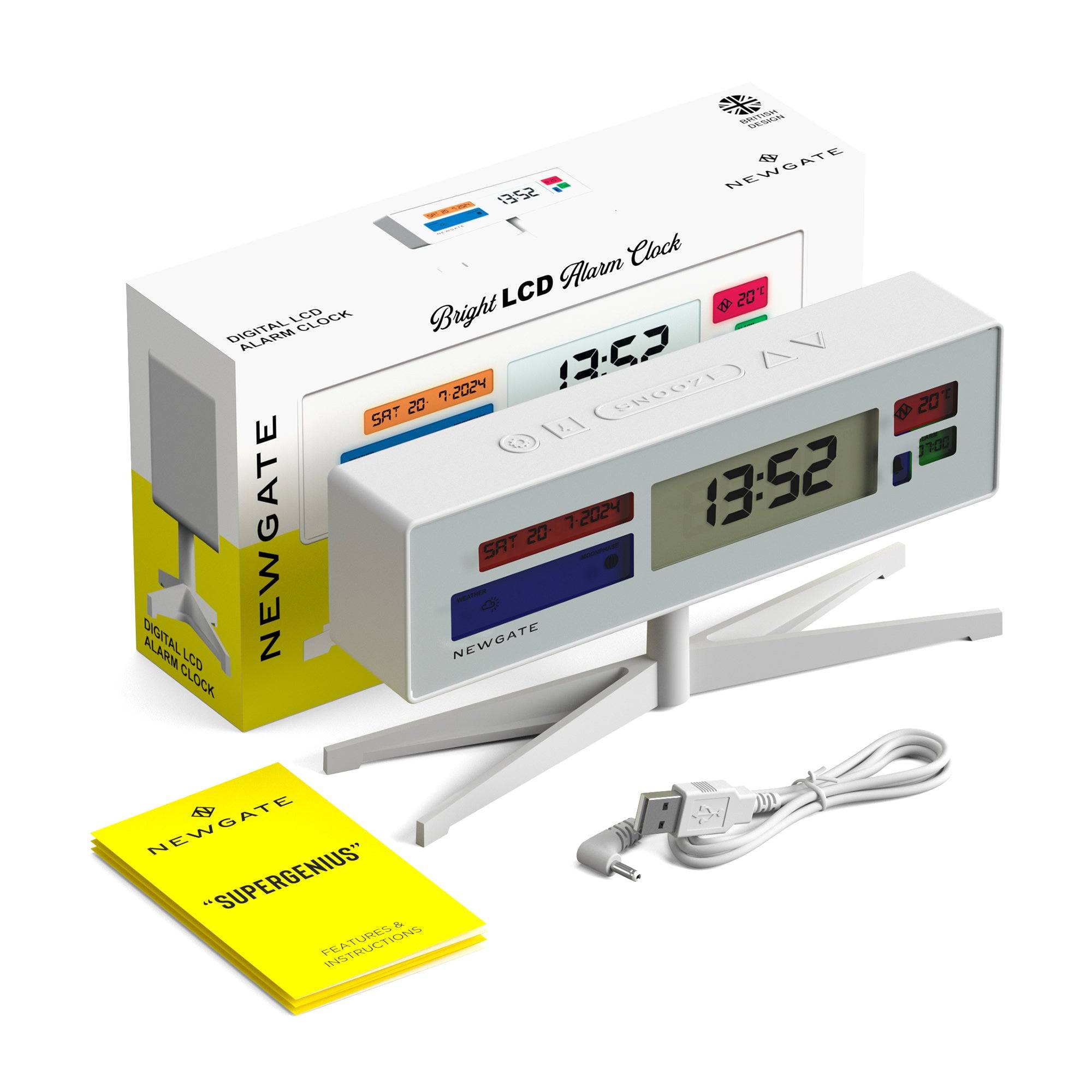 Newgate Supergenius LCD Alarm Clock - Matte White - As New - Refurbished Newgate