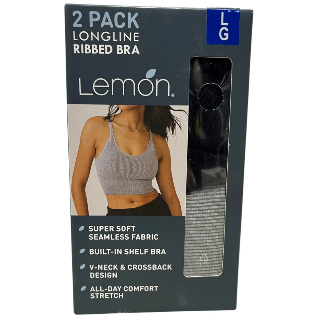 Lemon 2 Pack Women's Long Line Ribbed Bra Mr Bargain