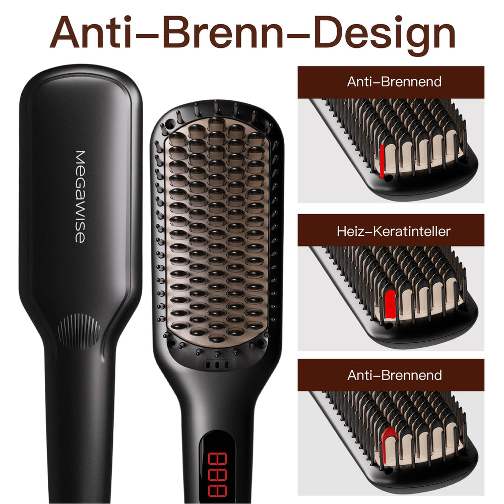 MEGAWISE Pro Ceramic Ionic Hair Straightener Brush - Black Mr Bargain
