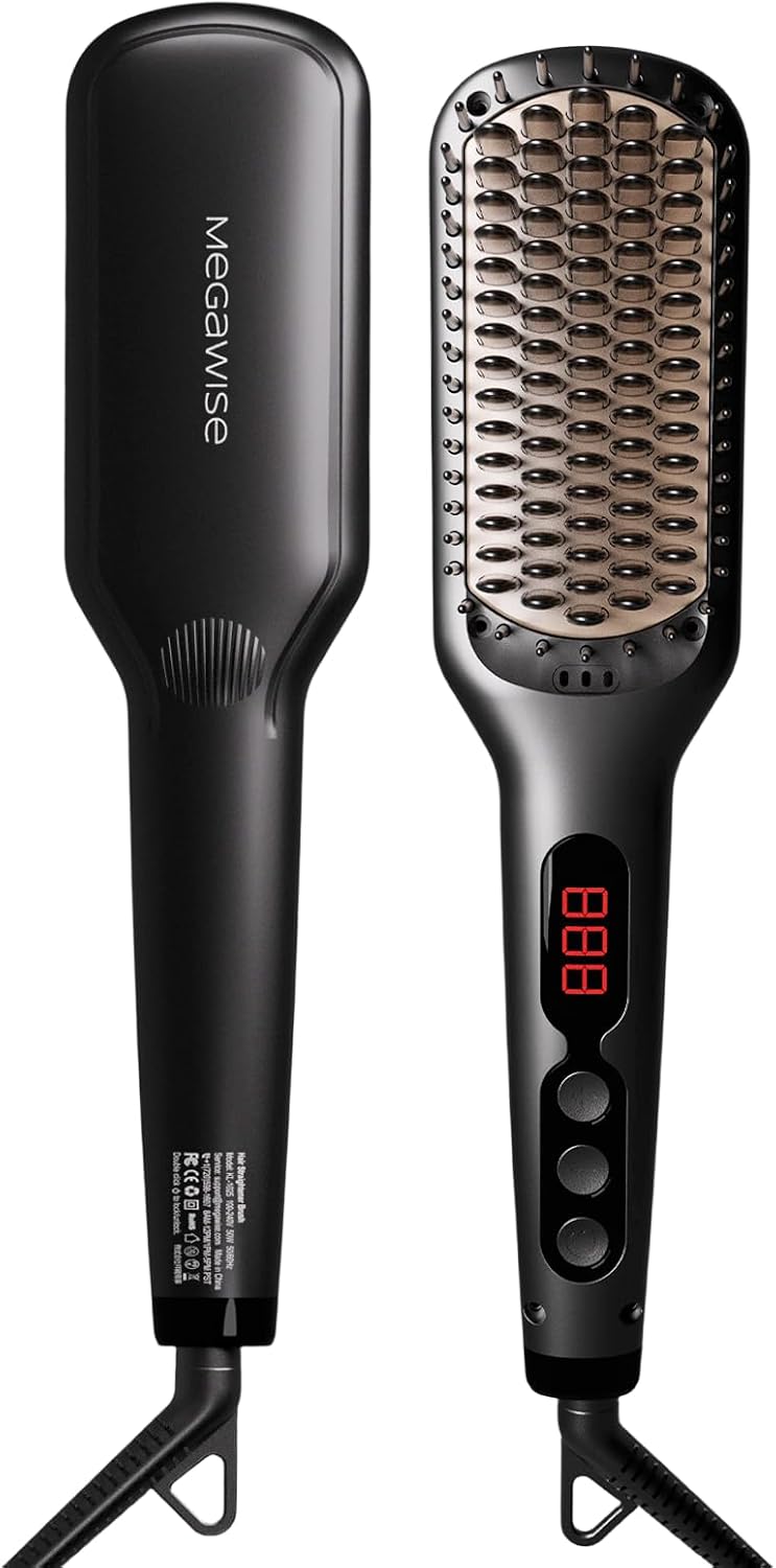 MEGAWISE Pro Ceramic Ionic Hair Straightener Brush - Black Mr Bargain