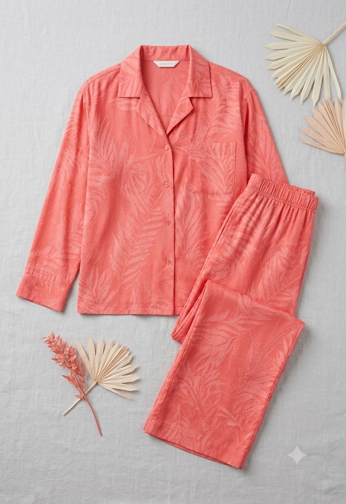 DKNY Women's Long Sleeve 2 Piece Woven Pyjama set- Orange DKNY
