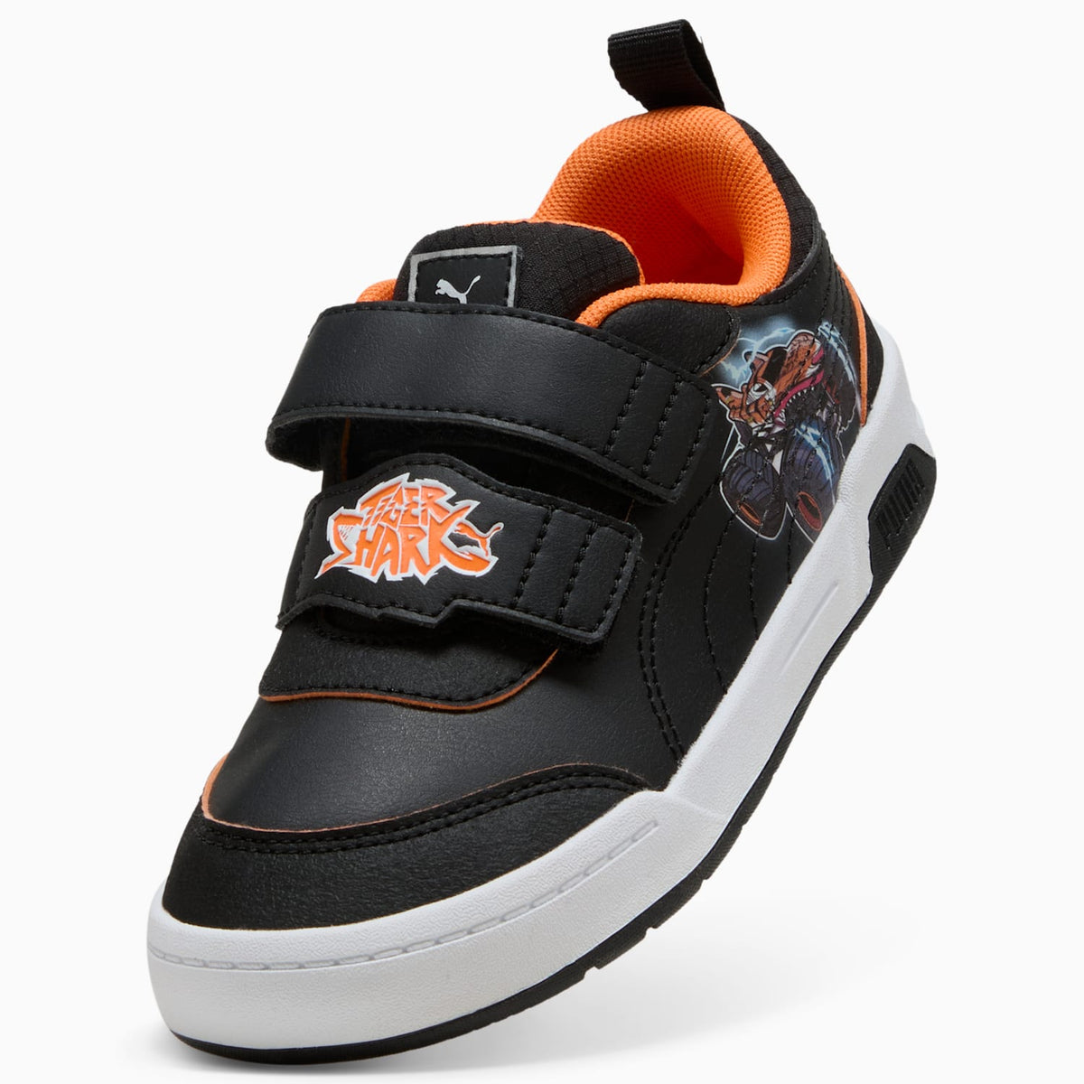 PUMA Kids' Multiflex 2 x Hot Wheels Sneaker, Black/Orange Glo - angled view