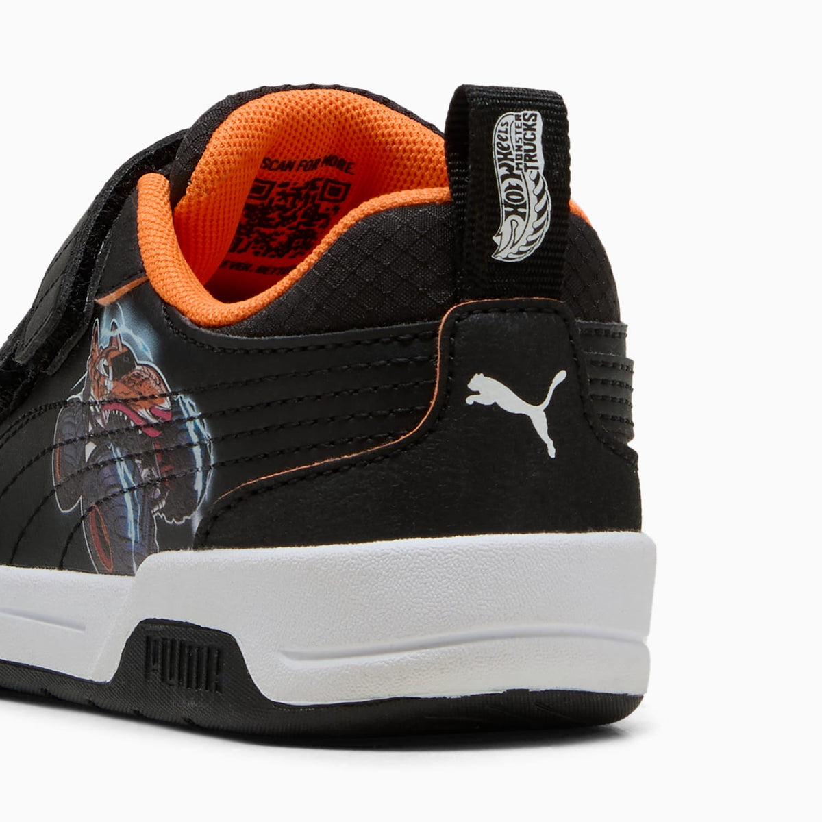 PUMA Kids' Multiflex 2 x Hot Wheels Sneaker, Black/Orange Glo - heel view