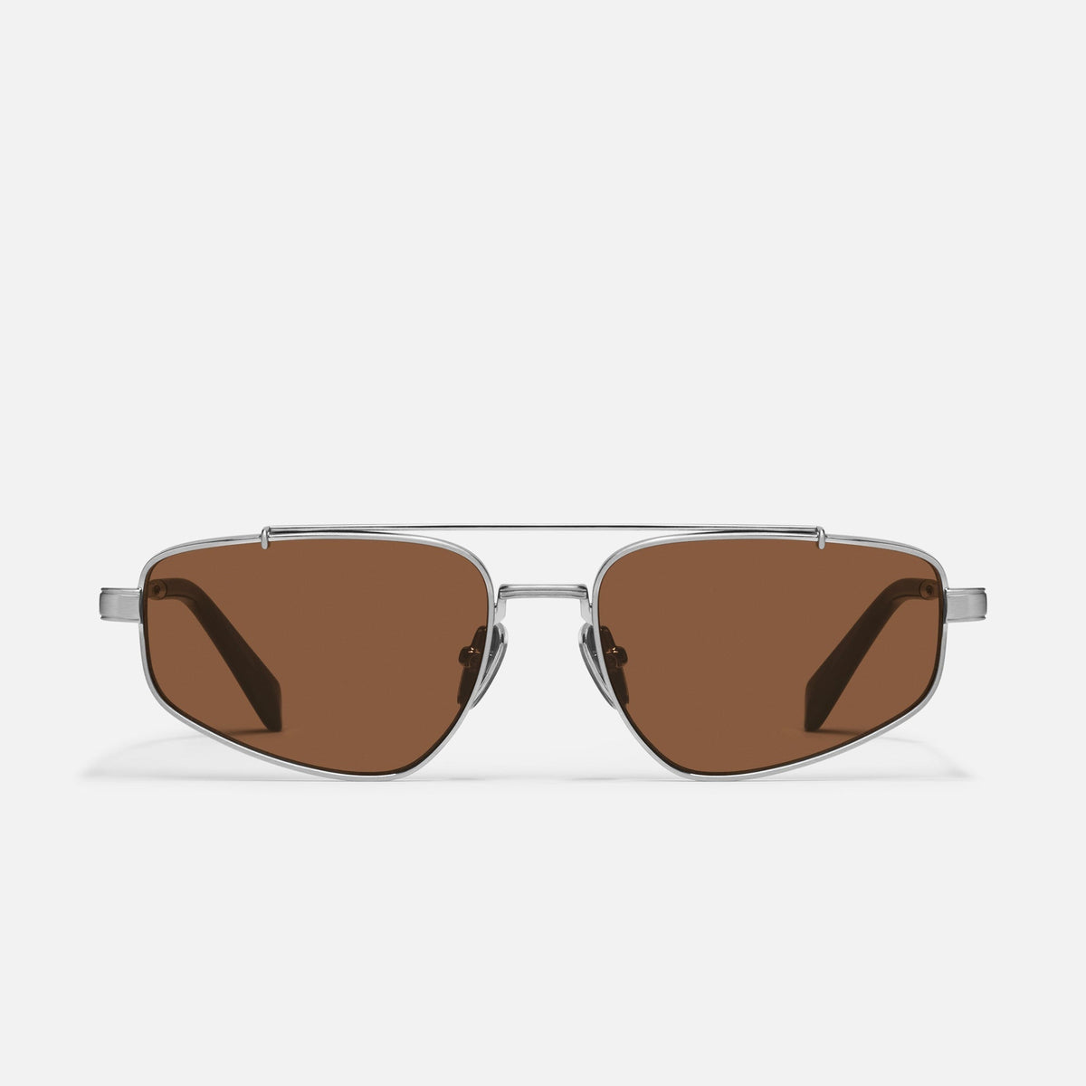 QUAY Pit Stop 79977 UV400 Aviator Sunglasses - Brushed Silver/Brown - 56-17-145 QUAY