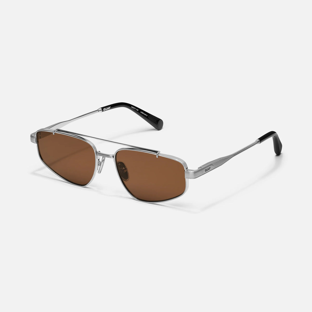 QUAY Pit Stop 79977 UV400 Aviator Sunglasses - Brushed Silver/Brown - 56-17-145 QUAY