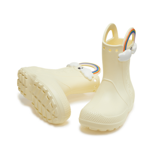 Crocs Kids Handle It Rain Boots, Buttercream/Rainbow - C5 / EU 21 CROCS