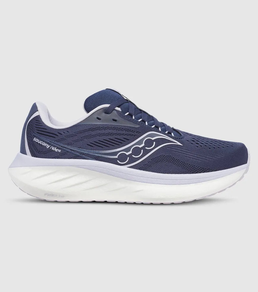 Saucony Women's Ride 18 Sneaker, Navy/Aster, US 7/ EU 38 Saucony